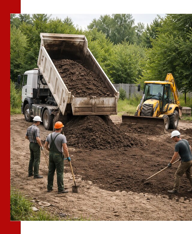 Доставка и укладка грунта для выравнивания участка в Пушкино