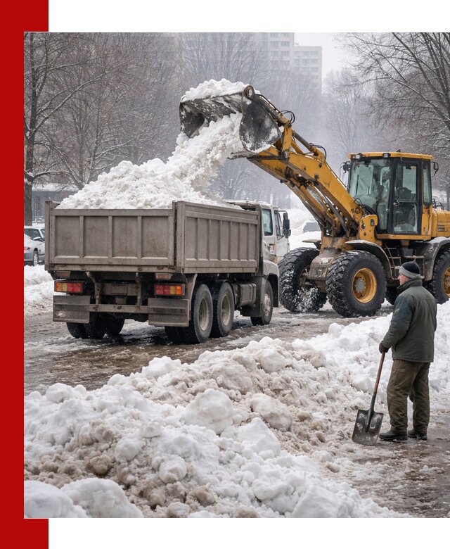 Вывоз снега грузовой техникой в Пушкино оперативно и чисто