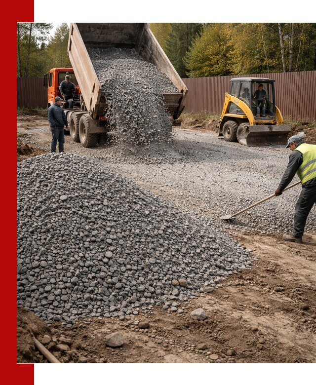 Отсыпка участка щебнем с доставкой и уплотнением в Пушкино