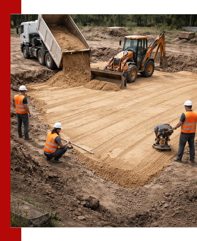 Устройство песчаной подушки для фундаментов и дорог в Пушкино